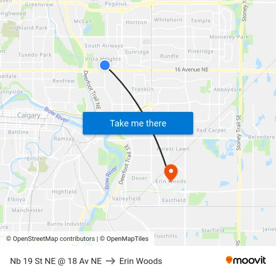 Nb 19 St NE @ 18 Av NE to Erin Woods map