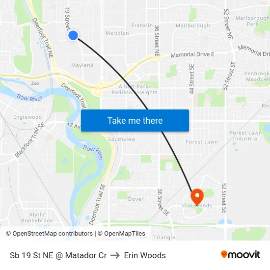 Sb 19 St NE @ Matador Cr to Erin Woods map