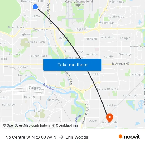 Nb Centre St N @ 68 Av N to Erin Woods map
