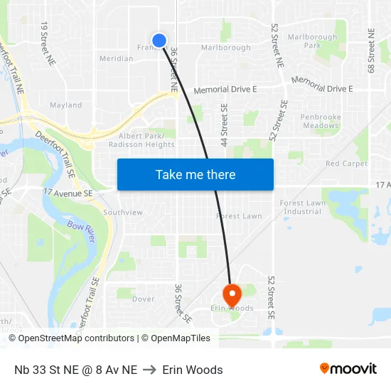 Nb 33 St NE @ 8 Av NE to Erin Woods map