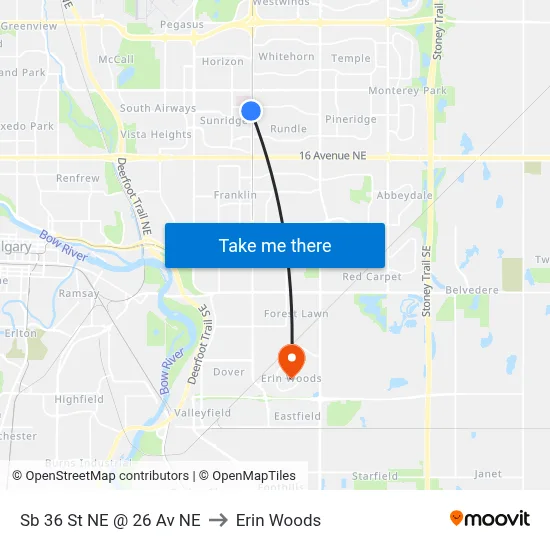Sb 36 St NE @ 26 Av NE to Erin Woods map