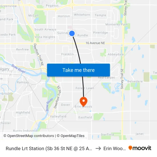 Rundle Lrt Station (Sb 36 St NE @ 25 Av Ne) to Erin Woods map