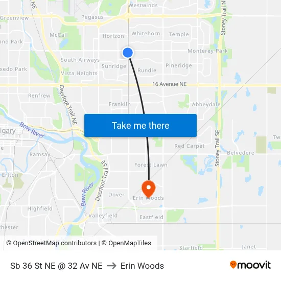 Sb 36 St NE @ 32 Av NE to Erin Woods map
