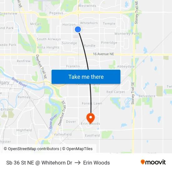 Sb 36 St NE @ Whitehorn Dr to Erin Woods map