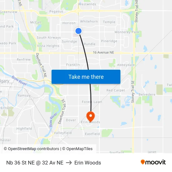 Nb 36 St NE @ 32 Av NE to Erin Woods map