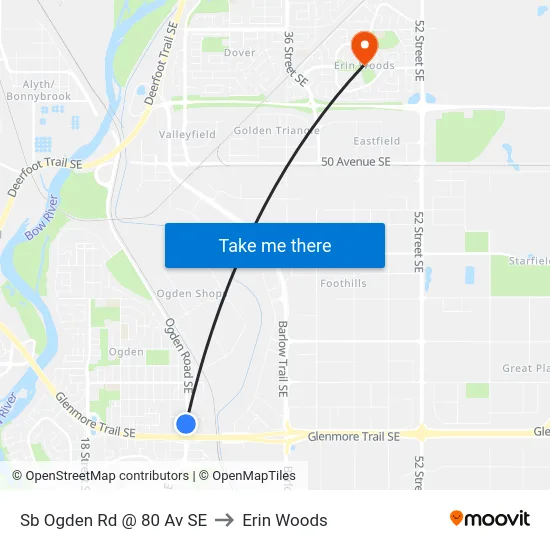 Sb Ogden Rd @ 80 Av SE to Erin Woods map