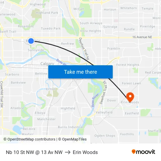 Nb 10 St NW @ 13 Av NW to Erin Woods map
