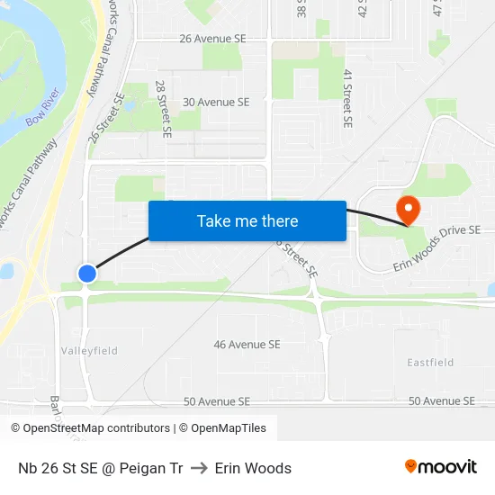 Nb 26 St SE @ Peigan Tr to Erin Woods map