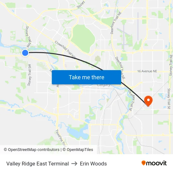 Valley Ridge East Terminal to Erin Woods map