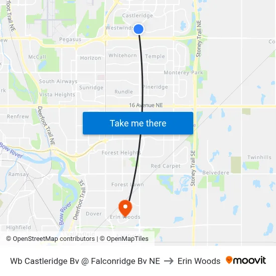 Wb Castleridge Bv @ Falconridge Bv NE to Erin Woods map