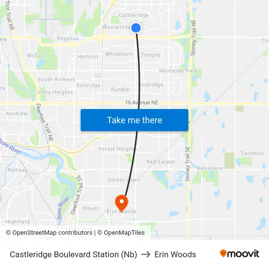 Castleridge Boulevard Station (Nb) to Erin Woods map