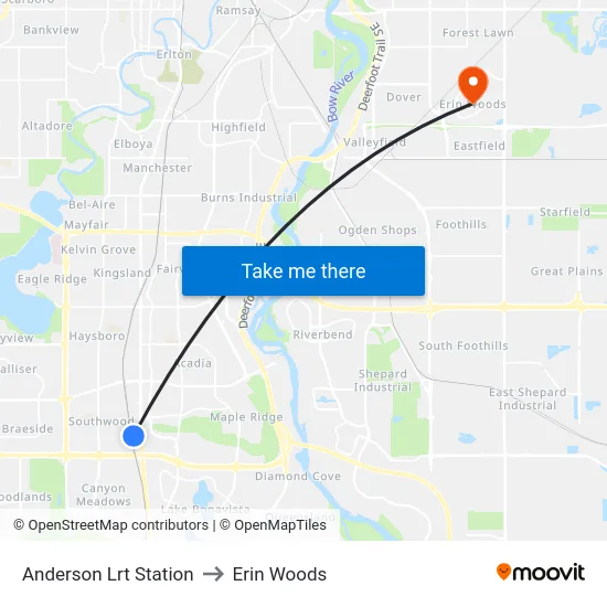 Anderson Lrt Station to Erin Woods map
