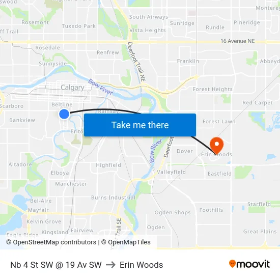 Nb 4 St SW @ 19 Av SW to Erin Woods map