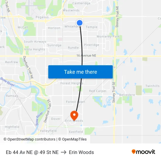 Eb 44 Av NE @ 49 St NE to Erin Woods map