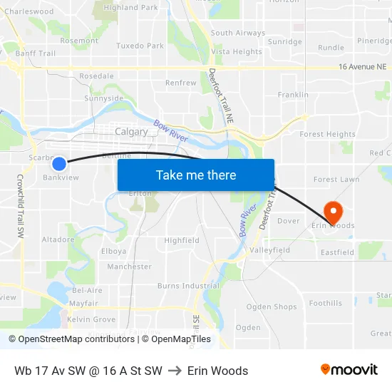 Wb 17 Av SW @ 16 A St SW to Erin Woods map