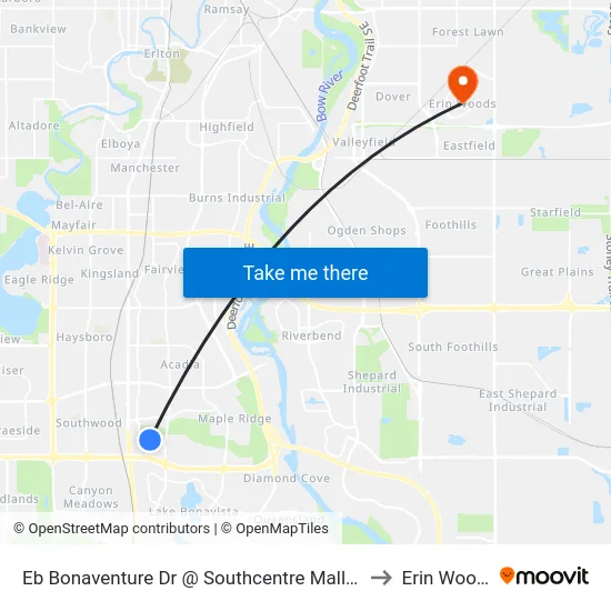 Eb Bonaventure Dr @ Southcentre Mall (Eb) to Erin Woods map