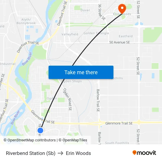Riverbend Station (Sb) to Erin Woods map