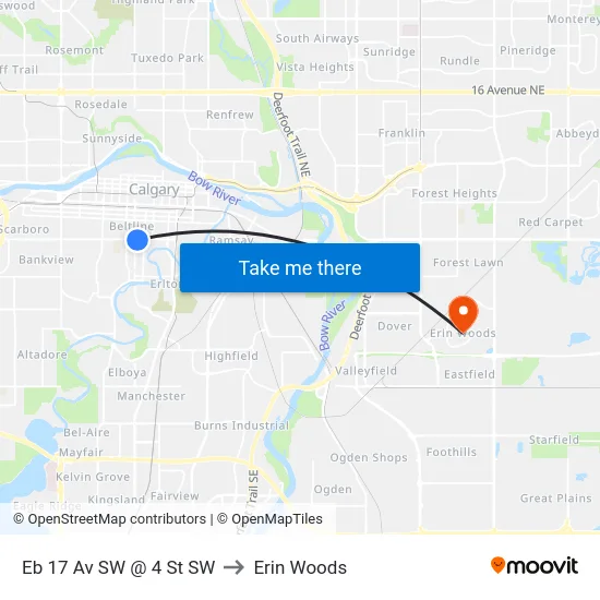 Eb 17 Av SW @ 4 St SW to Erin Woods map