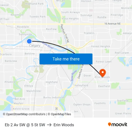 Eb 2 Av SW @ 5 St SW to Erin Woods map