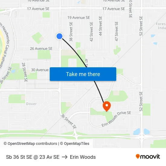 Sb 36 St SE @ 23 Av SE to Erin Woods map