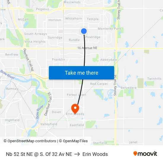 Nb 52 St NE @ S. Of 32 Av NE to Erin Woods map