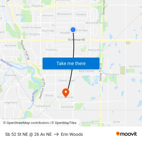Sb 52 St NE @ 26 Av NE to Erin Woods map