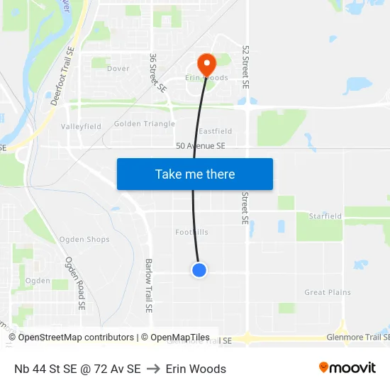 Nb 44 St SE @ 72 Av SE to Erin Woods map
