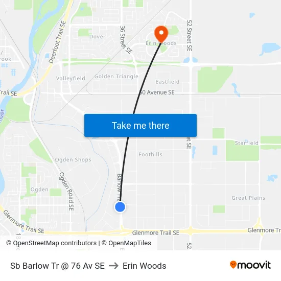 Sb Barlow Tr @ 76 Av SE to Erin Woods map