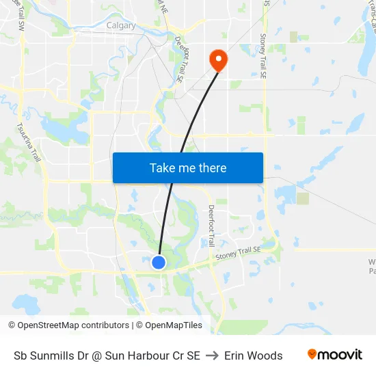 Sb Sunmills Dr @ Sun Harbour Cr SE to Erin Woods map