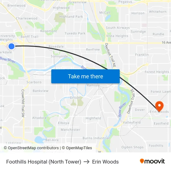 Foothills Hospital (North Tower) to Erin Woods map