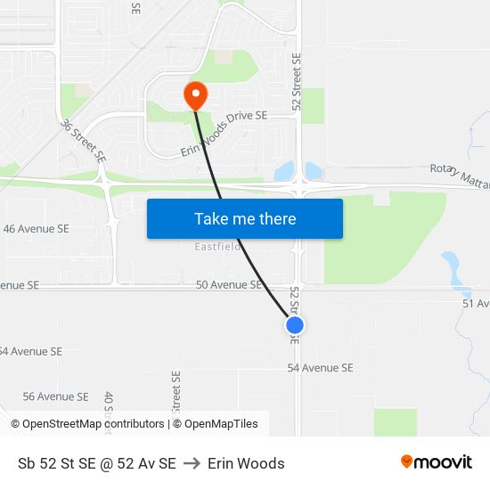 Sb 52 St SE @ 52 Av SE to Erin Woods map