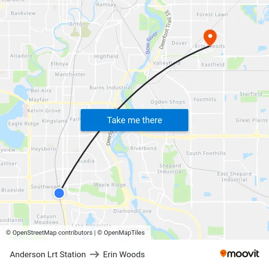 Anderson Lrt Station to Erin Woods map