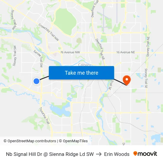 Nb Signal Hill Dr @ Sienna Ridge Ld SW to Erin Woods map