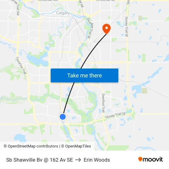 Sb Shawville Bv @ 162 Av SE to Erin Woods map