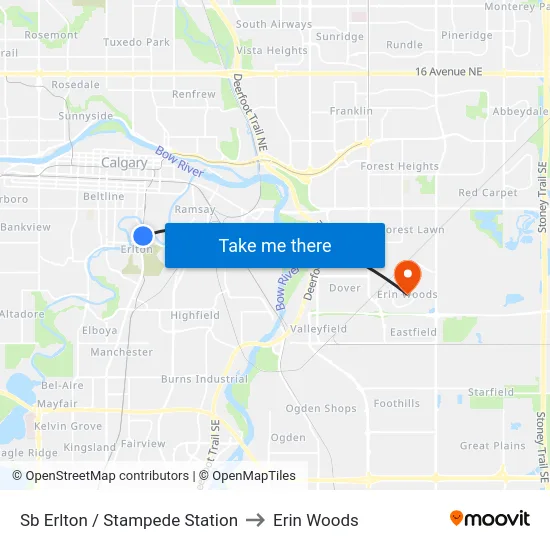 Sb Erlton / Stampede Station to Erin Woods map