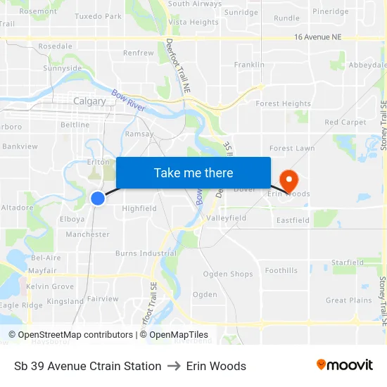 Sb 39 Avenue Ctrain Station to Erin Woods map