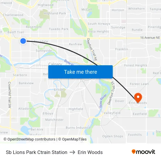 Sb Lions Park Ctrain Station to Erin Woods map