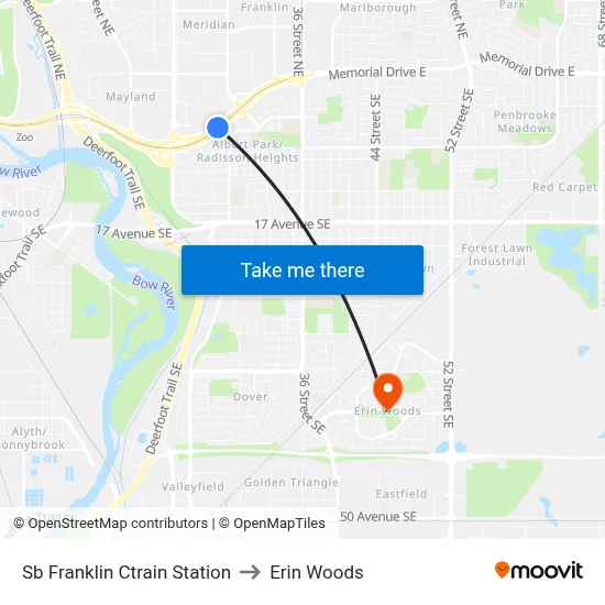 Sb Franklin Ctrain Station to Erin Woods map