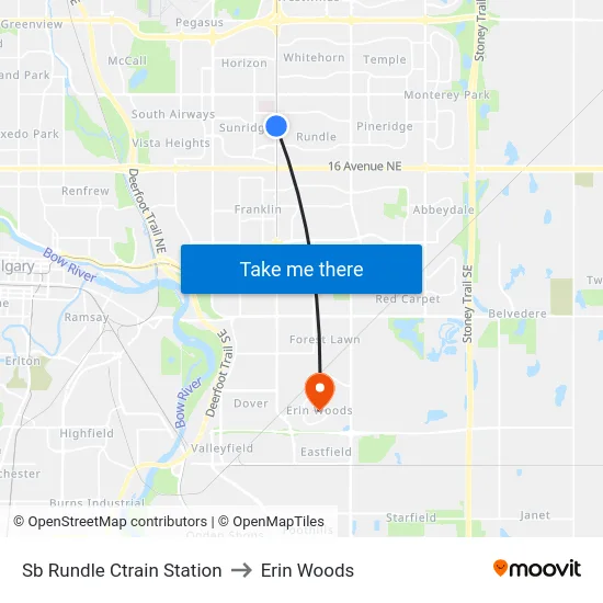 Sb Rundle Ctrain Station to Erin Woods map