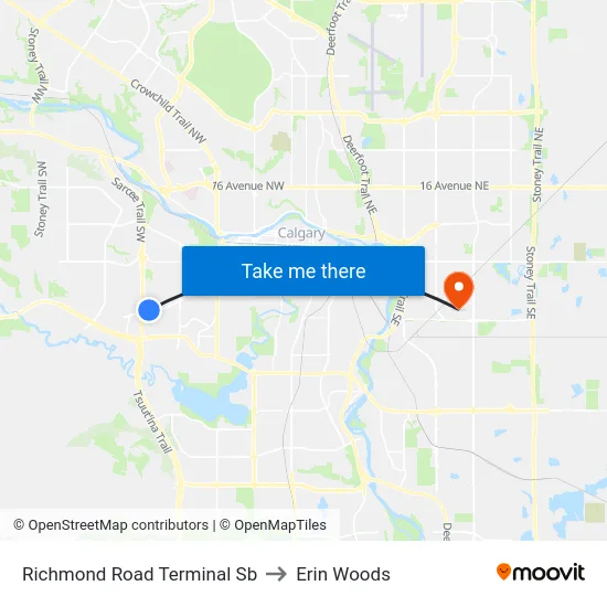 Richmond Road Terminal Sb to Erin Woods map