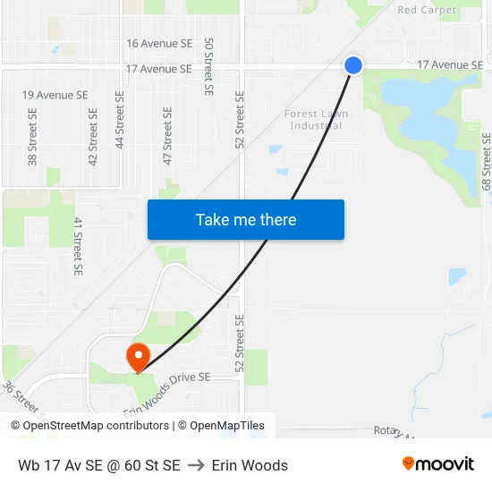 Wb 17 Av SE @ 60 St SE to Erin Woods map