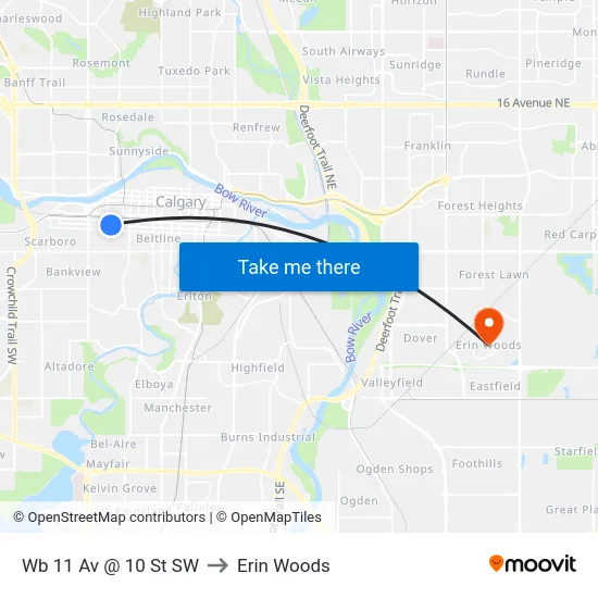 Wb 11 Av @ 10 St SW to Erin Woods map