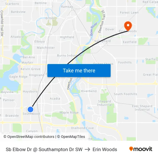 Sb Elbow Dr @ Southampton Dr SW to Erin Woods map