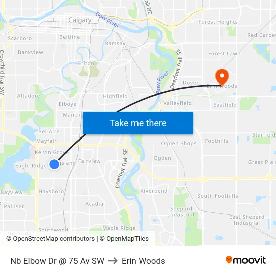 Nb Elbow Dr @ 75 Av SW to Erin Woods map