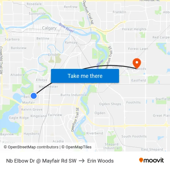 Nb Elbow Dr @ Mayfair Rd SW to Erin Woods map