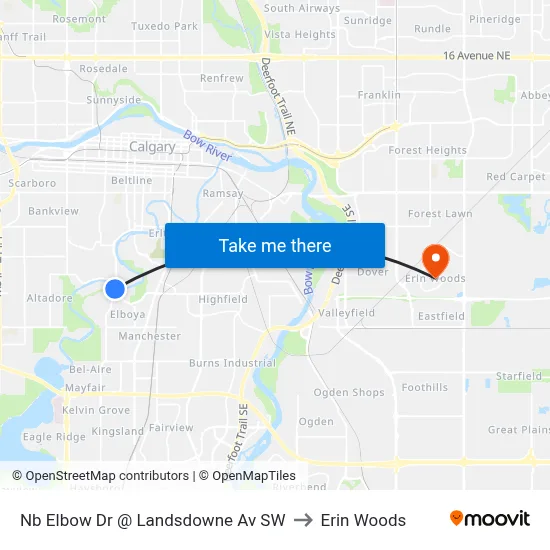 Nb Elbow Dr @ Landsdowne Av SW to Erin Woods map