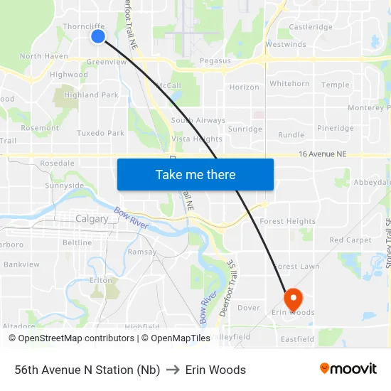 56th Avenue N Station (Nb) to Erin Woods map