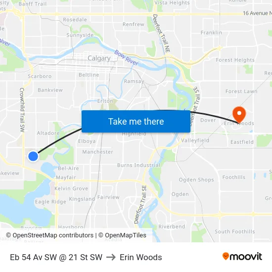 Eb 54 Av SW @ 21 St SW to Erin Woods map