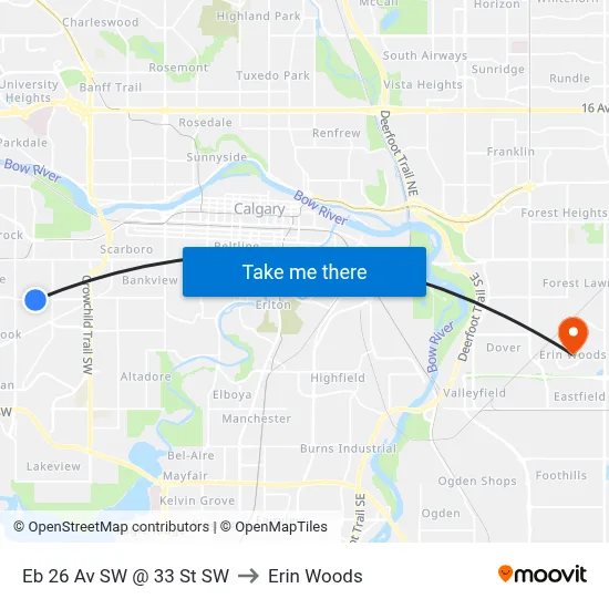 Eb 26 Av SW @ 33 St SW to Erin Woods map