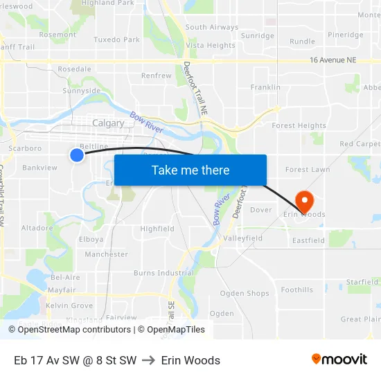 Eb 17 Av SW @ 8 St SW to Erin Woods map